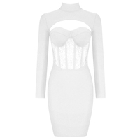 Robe moulante élégante et sexy pour femme, style décontracté, avec patchwork transparent et dentelle, idéale pour les cocktails et événements formels