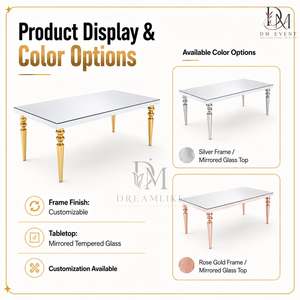 Mesa de Banquete Rectangular de Acero Inoxidable Dorado Premium con Tapa Blanca y Patas Talladas para Bodas y Eventos, Suministro al por Mayor - Product Image 3