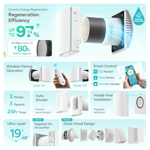 Ventilatore a Recupero di Calore Ultra Silenzioso per Singola Stanza con Efficienza di Rigenerazione del 97% Ventilatore a Recupero di Calore con Nido d'Ape in Ceramica per Camera da Letto e Hotel - Product Image 5