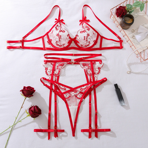 Body de Encaje Bordado en Contraste de Color con Lazo, Rojo, Imprescindible para la Moda, Lencería Sexy para Navidad - Product Image 6