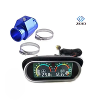 12V 24V Universal 2 in 1 LCD Pengukur Suhu Air Digital Mobil Voltmeter Motor Sensor 10mm Dengan Adaptor 34mm