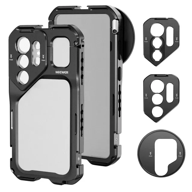 NEEWER S26 Ultra Phone Cage Mobile Video Rig Stabilizer Vlog Kit 3X Backplate 67mm Filter 17mm Phone T Mount Lens