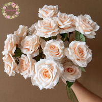 Rose artificielle rose poudré la plus vendue, 3 têtes, en soie, avec diamants, pour décoration de mariage, de remise de diplôme et de Noël