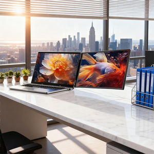 Moniteur portable triple Full HD 14 pouces, moniteur quadruple avec type-c pour ordinateur portable, extension d'écran pour ordinateur portable avec 1 câble pour 2 moniteurs - Product Image 1