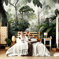 Papier peint tropical, paysage 3D, murale de jungle, forêt tropicale vintage, papier peint mural pour la décoration intérieure de la maison et des hôtels