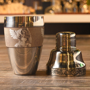Cocteleras Boston de Acero Inoxidable 304 con Grabado, Mezclador Americano con Patrón de Chevron <span class=keywords><strong>Chaplin</strong></span> para Bar - Product Image 6