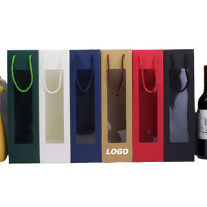 Bolsa de Regalo para Vino de Papel Kraft con Asas, Bolsa de Papel para Botellas con Logotipo Personalizado Impreso para Vino Navideño y Embalaje Promocional - Product Image 1