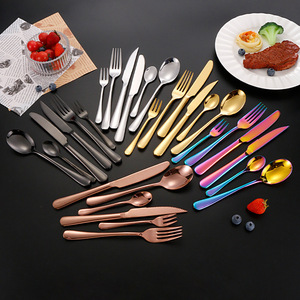 Ensemble de couverts en acier inoxydable, 6 pièces, couteau à steak plaqué titane, fourchette, cuillère, ustensiles à dessert, vaisselle de style occidental - Product Image 1