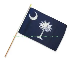 Cheap price custom American state hand flag 100D polyester South Carolina waving flags With wooden pole