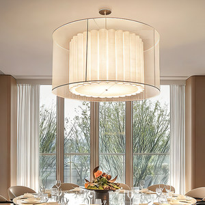 Round Chandelier LED Fabric <b>Light</b> Six-Head White For Home <b>Dining</b> Room - Product Image 3