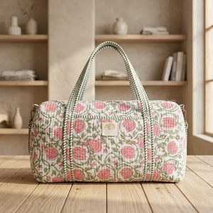 Sacs de voyage matelassés en coton floral de haute qualité, écologiques, grande capacité, couleur unie, avec fermeture éclair, logo personnalisé, imprimé à la main - Product Image 4