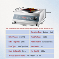 Kompor Induksi Komersial Listrik 3500W Pelat Keramik 277mm Casing Baja Tahan Karat Timer Layar 4 Digit