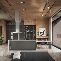 Meuble de cuisine modulaire haut de gamme en bois stratifié, design italien de luxe, entièrement moderne, écologique, avec crédence et évier laqué/acrylique