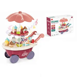 Pretend Play Simulation Mini Delicious Ice Cream Shop Trolley Cart Rotating Light Luxury Play House Set Candy Toys Kitchen Toys