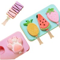 Moule à sucettes glacées en silicone en forme de fruits de dessin animé avec couvercle anti-poussière - Qualité alimentaire sans BPA, pour la fabrication de glaces maison pour enfants et collations maison