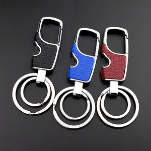 High Quality Bottle Opener Keychain Auto Keyring Double Rings Key Chain Car Collect Holder FOB Promotion Gift Business Men