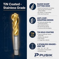 DIN371 DIN376 6H HSS-E M35 Kobalt TiCN Berlapis Anti Lengket INOX SS304 SS316 Baja Tahan Karat Tap Mesin Spiral Flute untuk Lubang Buta