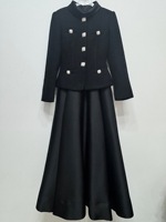 Robe Bettergirl 2026 Nouvelle en tweed noir patchwork à manches longues et petit col montant