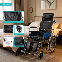 Fauteuil roulant manuel pliant en acier MDK QK608GC à dossier haut entièrement inclinable avec seau toilette et repose-jambes relevable