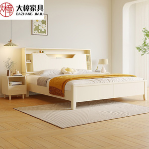 Dazhang Jiaju White Solid Wood <b>Bed</b> 1.5m 1.8m Storage Modern Minimalist Nordic Master Bedroom <b>Double</b> <b>Bed</b> - Product Image 1