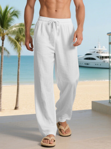 <span class=keywords><strong>Pantaloni</strong></span> in <span class=keywords><strong>Lino</strong></span> a 12 Colori Opzionali, Larghi e Casual da <span class=keywords><strong>Uomo</strong></span>, Traspiranti con Elastico e Coulisse, Dritti per l'Estate e le Vacanze - Product Image 2
