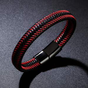 Men's Alloy Leather <b>Bracelet</b> Black Magnetic Clasp Microfiber Weave Geometric Design Gift Jewelry - Product Image 4