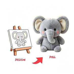 Peluche Elefante Grigio Personalizzato con Guance Rosse, Super Morbido, Imbottito in Cotone PP, Regalo di Compleanno - Product Image 1