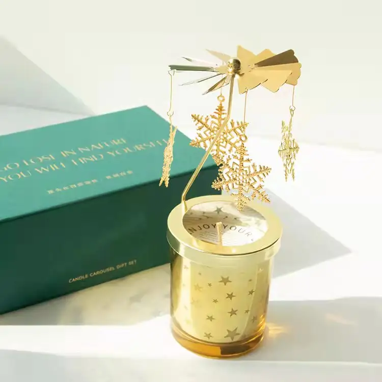 Luxus benutzer definierte Verpackung Box duftenden Jasmin Oud Duft Etikett Folie Galvani sieren Gold Karussell OEM Soja Wachs Kerze