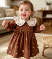 Robe de style coréen pour filles 2025, col à revers, imprimé floral assorti, 1-3 ans, printemps automne, nouveau style, polyester, princesse