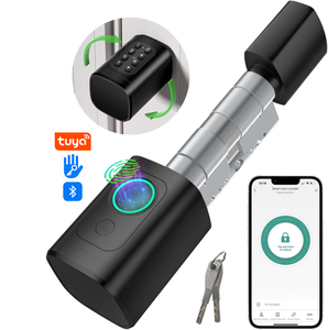 Cerradura de Cilindro Electrónica Inteligente Ajustable con Huella Dactilar Biométrica, Contraseña, Tarjeta RFID y Llave, Compatible con la Aplicación Tuya TTLock - Product Image 1