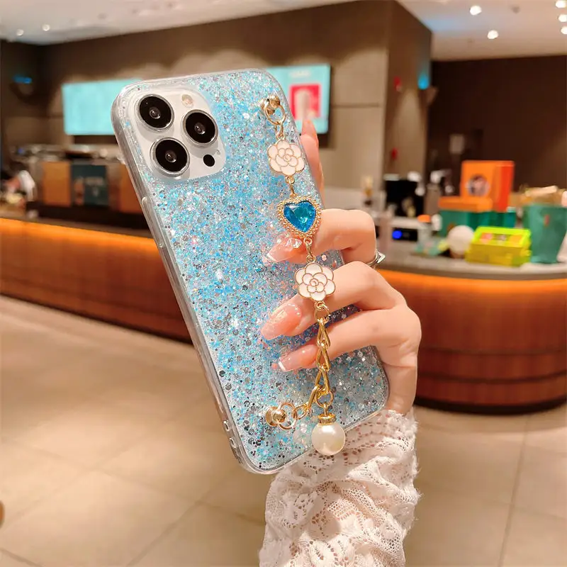 Luxury Glitter For Xiaomi Poco F4 X3 NFC M3 Mi 11T 11 lite 10T Pro Mobile phone Case Shockproof Cover With Love Flower Bracelet