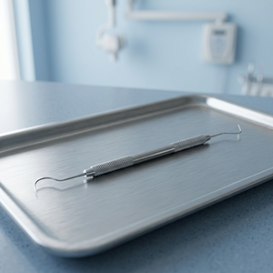 Sonde d'examen dentaire et détartreur manuel en acier inoxydable avec poignée moletée argentée, instrument chirurgical de la marque Metal Med Corporation - Product Image 3
