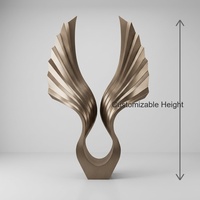 Sculpture abstraite moderne en acier inoxydable brossé bronze en forme d'aile, grande sculpture de jardin, œuvre d'art métallique personnalisée pour l'extérieur