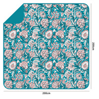 Tapis de pique-nique carré d'été en tissu Oxford imperméable et recyclable, motif floral bleu matelassé, tapis d'extérieur pliable, anti-sable, tapis de plage portable