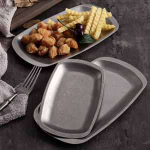 Plateau rectangulaire rétro en acier inoxydable vieilli 304 pour service alimentaire, barbecue, restaurants, plateaux à snacks, hot pot - Product Image 3