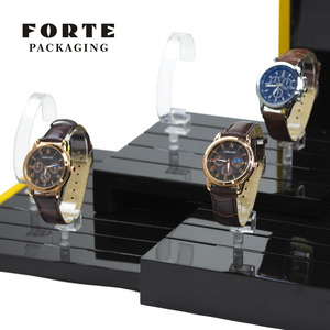 FORTE PACKAGING Soporte de reloj de madera de piano negro Soporte de reloj de lujo personalizado Soporte transparente Soporte de reloj Soporte de exhibición - Product Image 2