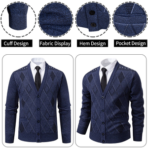 Pull <span class=keywords><strong>Cardigan</strong></span> Tricoté Homme Tendance Décontracté Hiver, Personnalisable avec Logo, Col en V à Boutons - Product Image 5