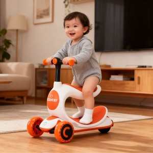 สกู๊ตเตอร์ 3 in 1 ของเล่นเด็กขี่ได้ พร้อมไฟ สำหรับเด็กอายุ 2-8 ปี เด็กชาย เด็กหญิง ใช้ได้ทั้งในบ้านและนอกบ้าน สีส้ม - Product Image 2