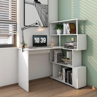 Bureau d'ordinateur convertible en L, pliable et réglable, avec tiroir, design peu encombrant, étagères et armoires extérieures, à assembler