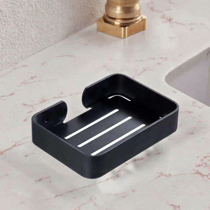 Rectangular Black Plastic Soap Dish With Self Drain Design For <b>Bathroom</b> Minimalist Style Smooth Surface - Product Image 2