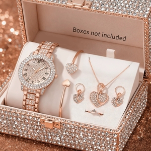 Set di 6 Orologi da Donna di Lusso con Strass, Quadrante con Cuore, Orologio da Polso al Quarzo con Numeri Romani, Reloj Mujer, Orologio da Ragazza (Senza Scatola) - Product Image 2