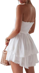 Robe mini bustier blanche smockée personnalisée pour femme, idéale pour les fêtes bohèmes estivales et les vacances (vente en gros) - Product Image 2