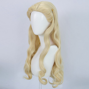 Perruque de cosplay Sorcière Maléfique Glinda, longue, blonde bouclée, brun clair, pour femme, fête costumée, Halloween, petit bonnet - Product Image 3
