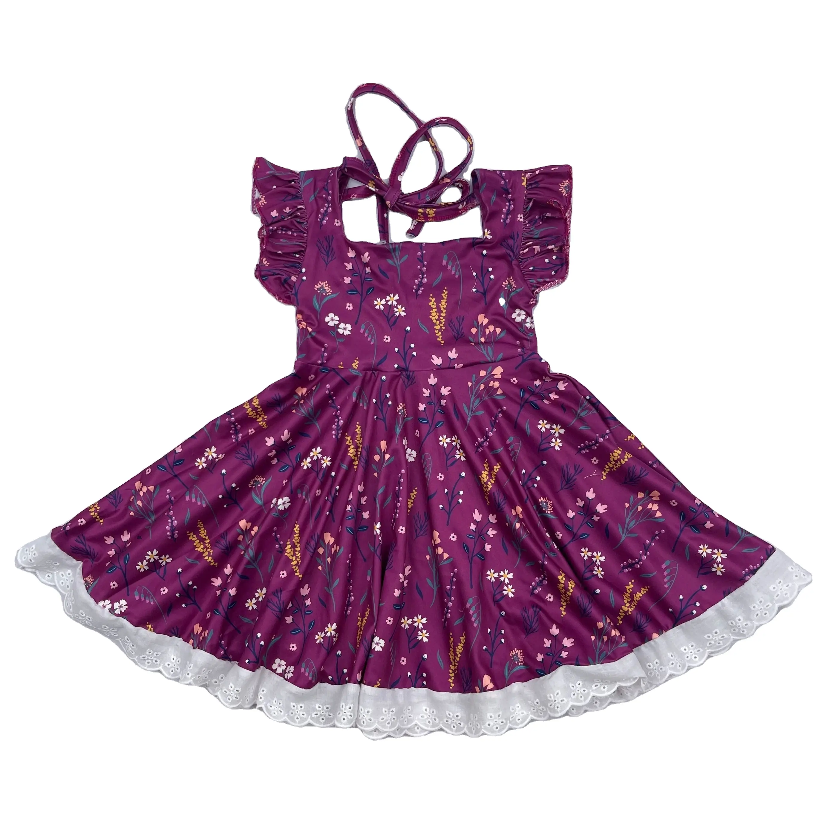 Flutter Sleeve Baby Boutique Clothing Wholesale Children Ruffle Dresses Toddler Girls Fall Dress Children Girl Dress