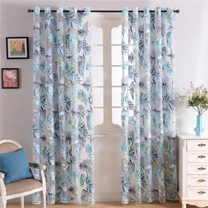 Vải Voile In Giường Phòng Tùy Chỉnh Sheer Rèm Nhà Máy Thực Vật Nhiệt Đới Lá Màu Xanh Chấp Nhận Tùy Chỉnh Rèm Kích Thước Tulle