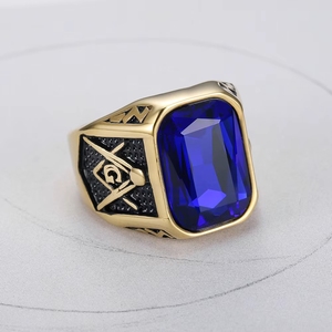 Bagues Hip Hop Punk AG Franc-Maçon en Zircon, Bijoux Étanche en Acier Inoxydable Plaqué Or 18K, Anti-ternissement, pour Hommes, Vente en Gros - Product Image 5