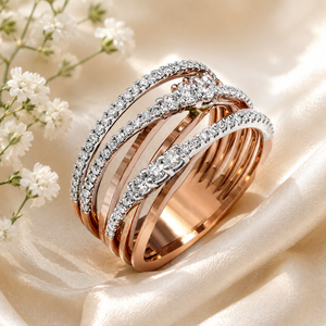 Anello a Più Strati con Zirconi Intrecciati per Donne, Elegante Gioiello da Dito in Oro Rosa alla Moda - Product Image 3