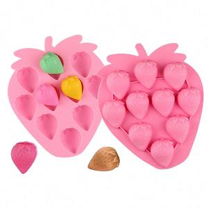 Moules en silicone écologiques pour glaçons en forme de fraise, ensemble de formes et de couleurs personnalisées pour chocolat, bonbons, gâteaux, craies, fondants - Product Image 1