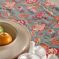 Nappe rectangulaire décorative en pur coton imprimé motif floral bleu pour salle à manger