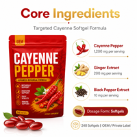Gélules de piment de Cayenne à marque privée, complexe de capsicum et gingembre, fabrication OEM, étiquette blanche, complément en vrac, approvisionnement en gros, usine certifiée GMP